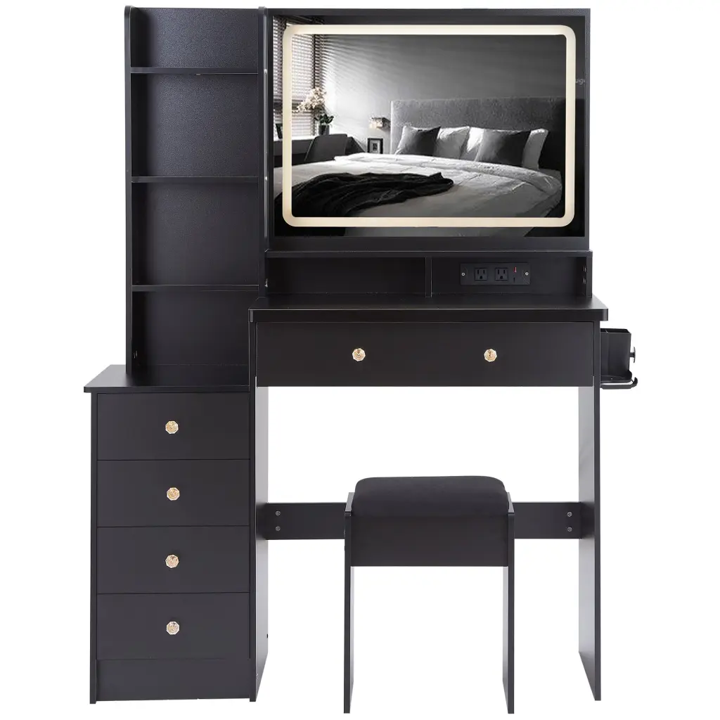 41 Inch Left Bedside Cabinet Vanity Table Cushioned Stool crazy elf