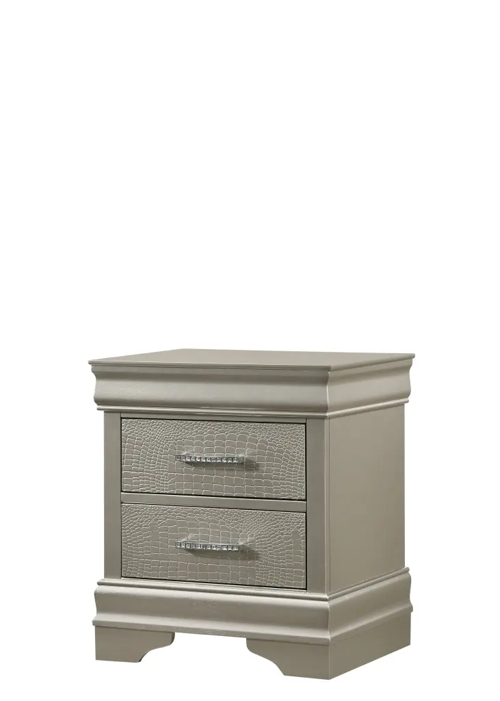 Amalia Nightstand Gray Shiny Metal and White Timber Finish crown mark inc