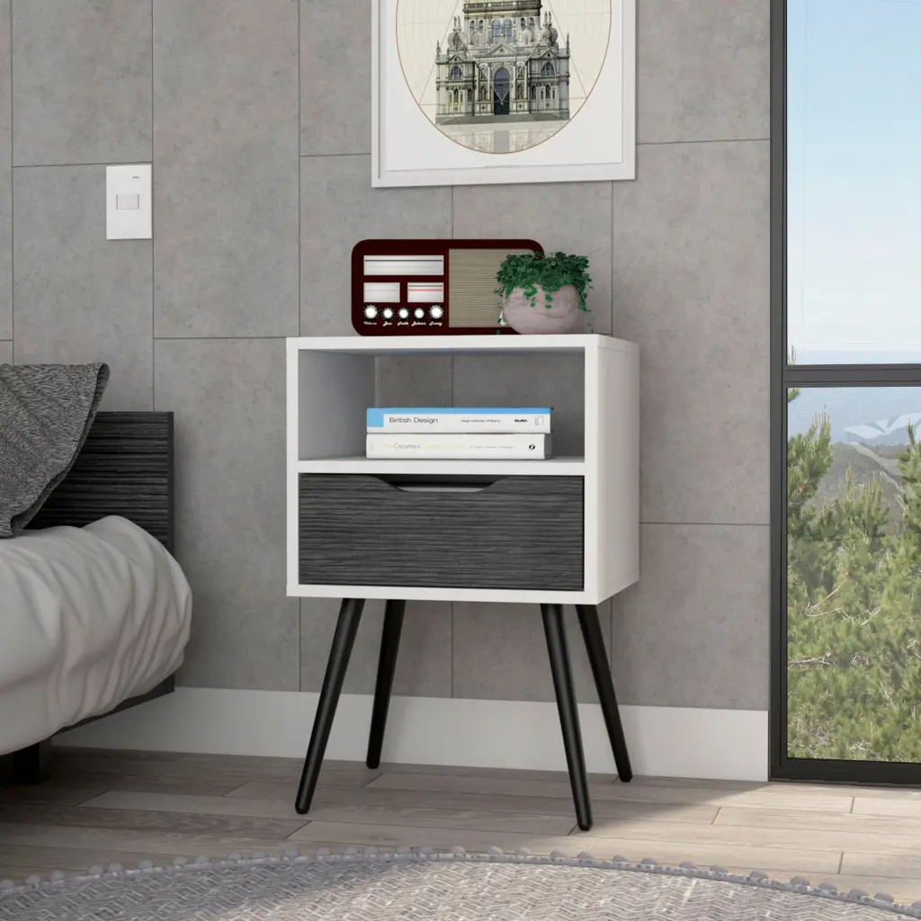 25 Inch Nightstand High Quality Top, Open Shelf and Drawer depot e-shop