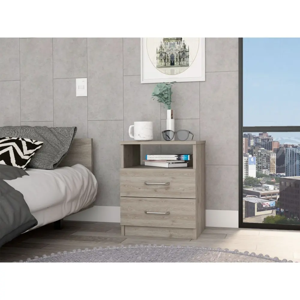 20 Inch Nightstand Two Drawers and One Shelf Light Gray Finish depot e-shop