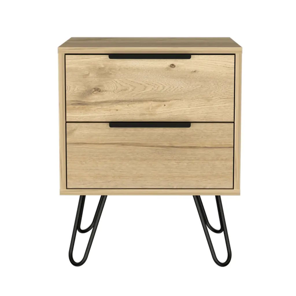 Nuvo 2 Nightstand Two Drawers Hairpin Legs Black MDF Engineered Wood fm furniture
