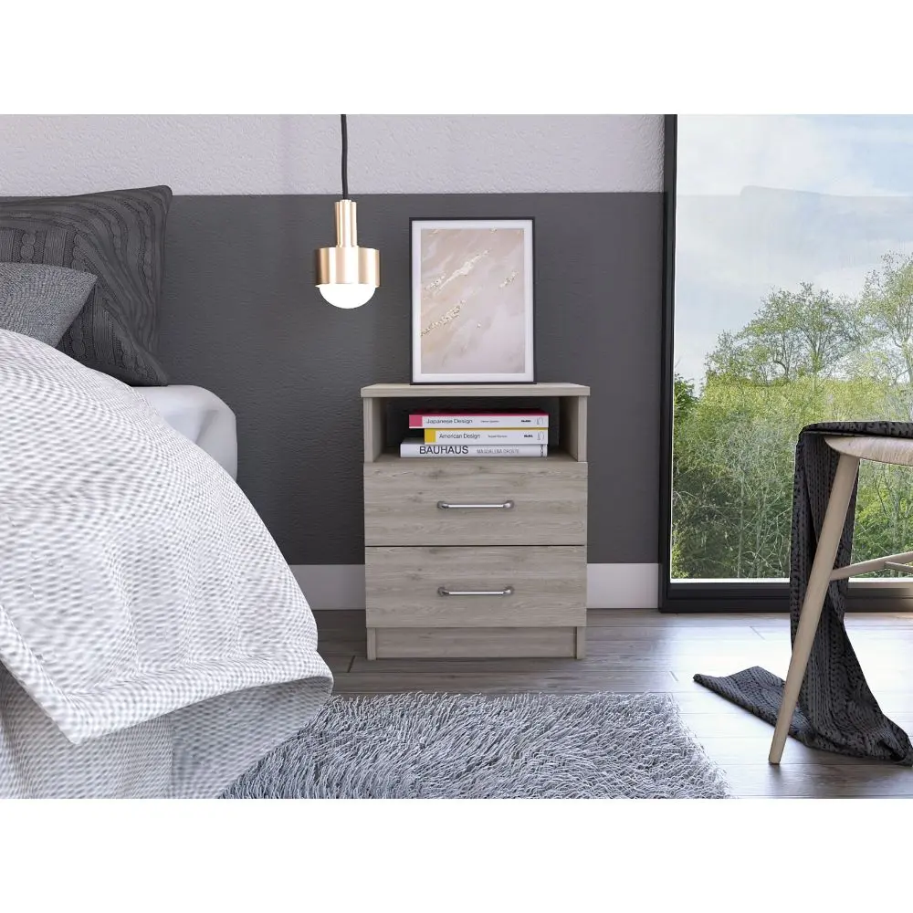 Brookeline 2 Drawer 1 Shelf Rectangle Nightstand Light Grey furniture max