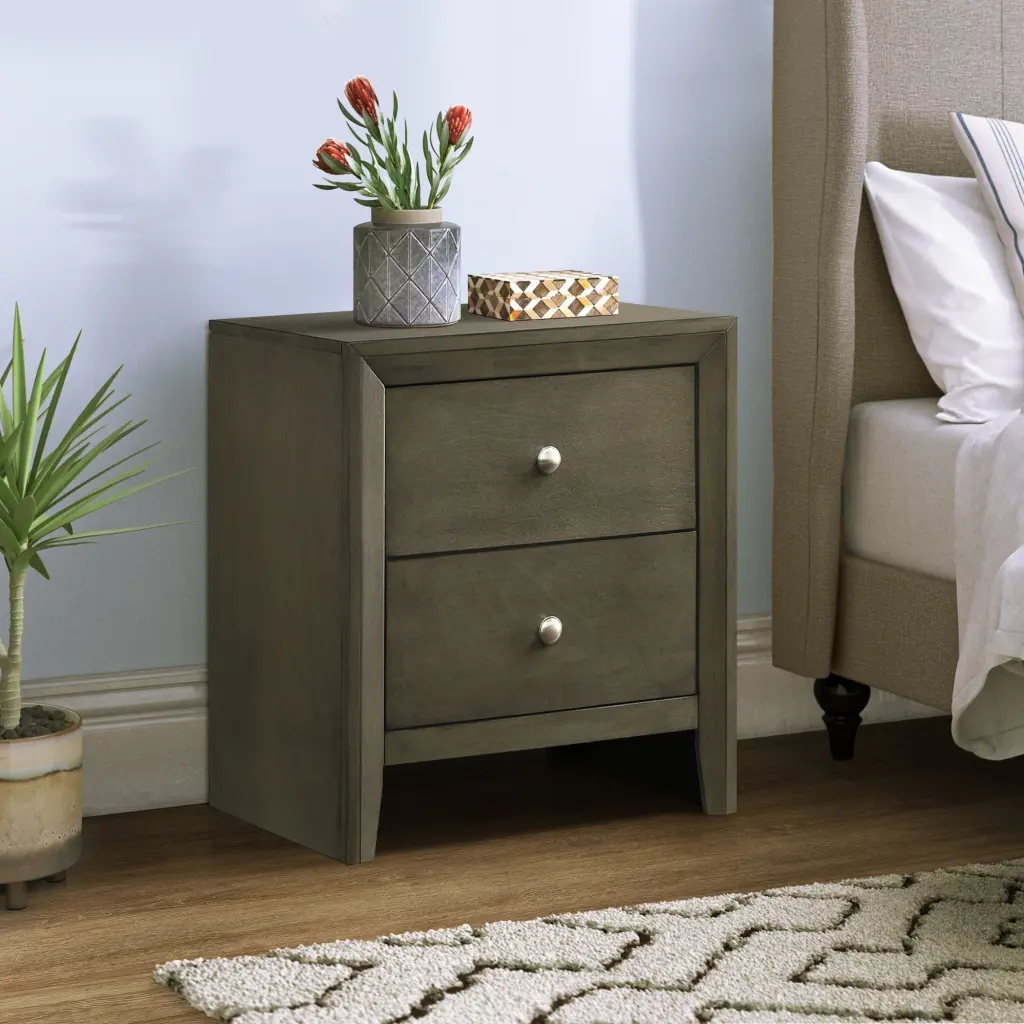 Grey 2 Drawer Nightstand Rectangle Contemporary Bedside Table furniture max