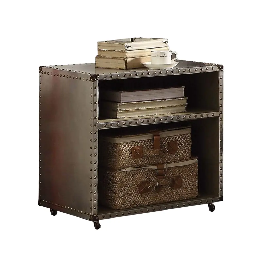 Light Metal 2 Shelf Nightstand Trim And Casters Shiny Metal Bedside Table furniture max