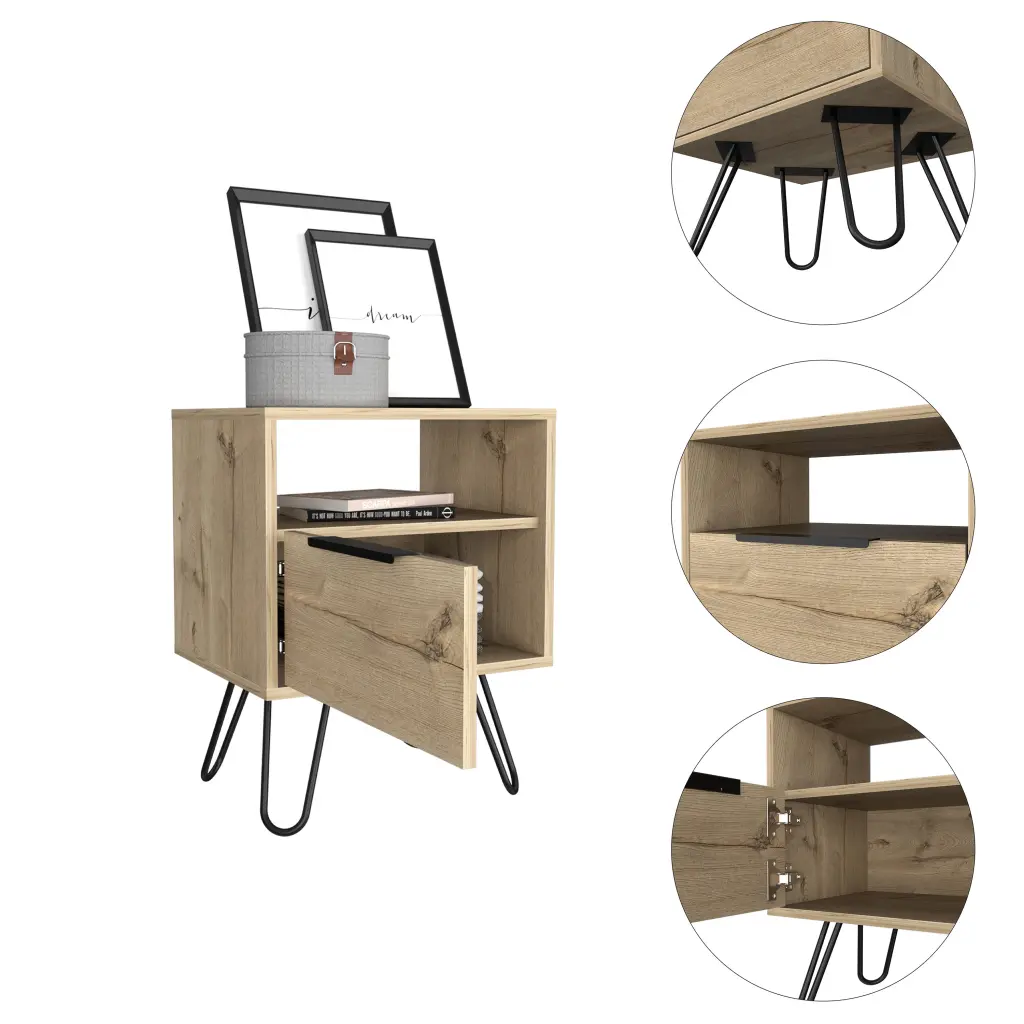 Light Oak 1 Shelf 1 Drawer Nightstand Light Oak Particle Board Bedside Table furniture max
