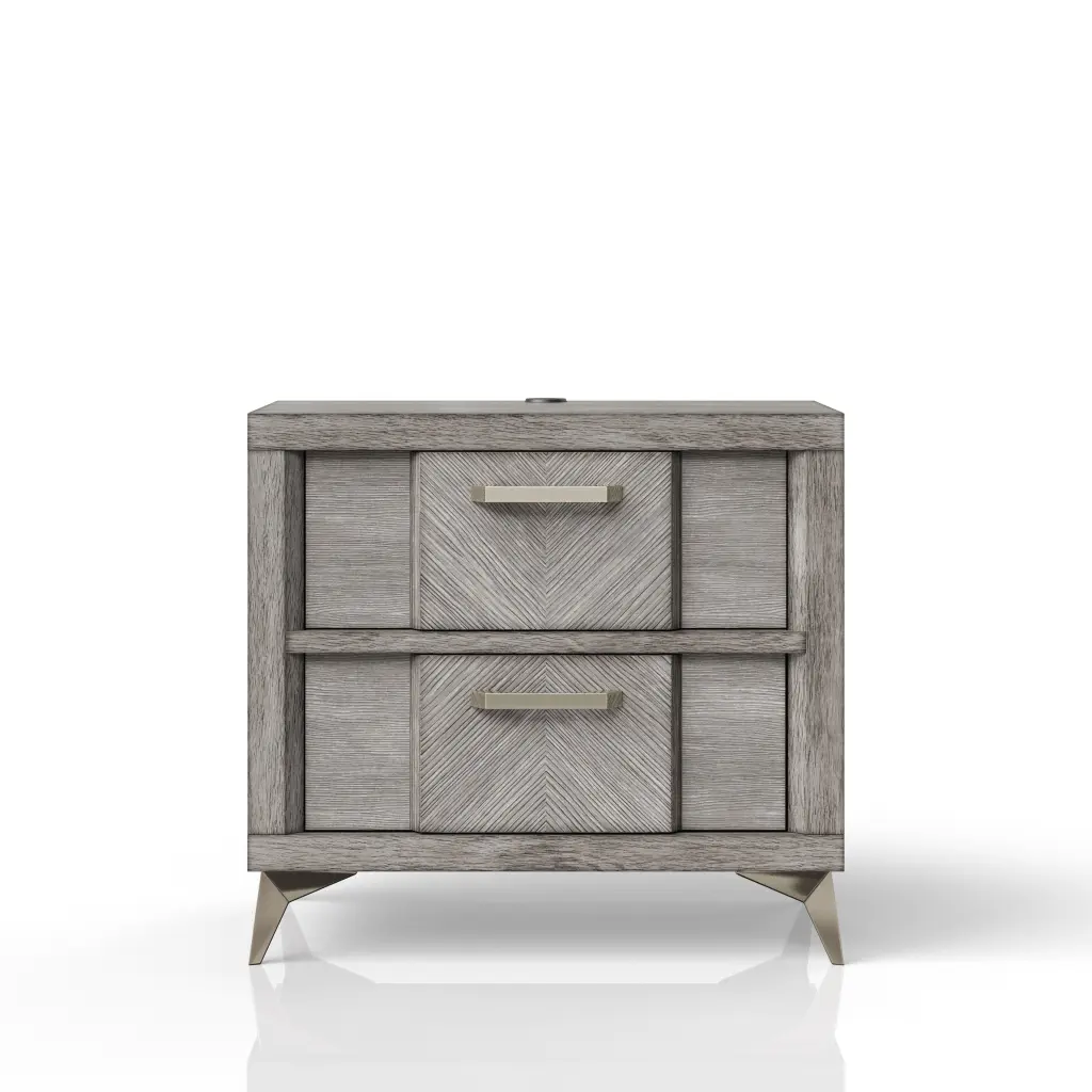 Gray 2 Drawer Nightsand Bookmatched Veneers Solid Wood and MDF Construction ihomefurnishings