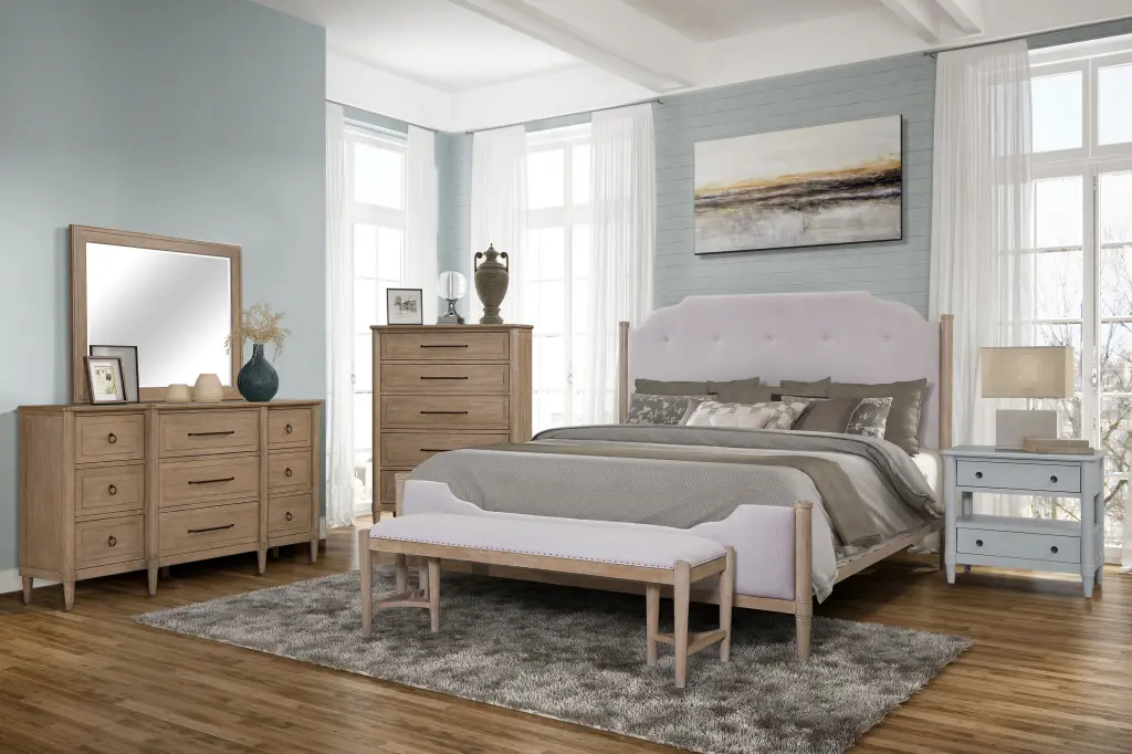 Open Nightstand Ocean Finish 2 Drawers Light Blue Solid Wood MDF ihomefurnishings