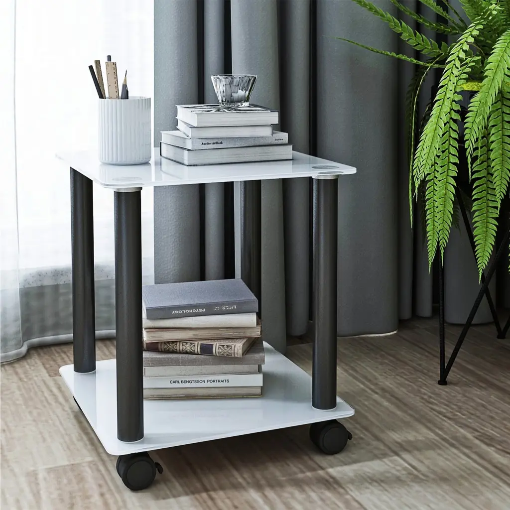 1 Piece White Black Side Table 2 Tier Space End Table Modern Night Stand Bedroom jws-w241
