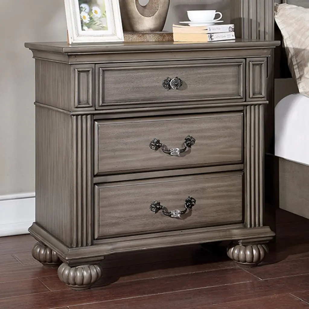 1Pc Nightstand Only Traditional Gray Solid Timber 3 Drawers Ball Bearing kanepe