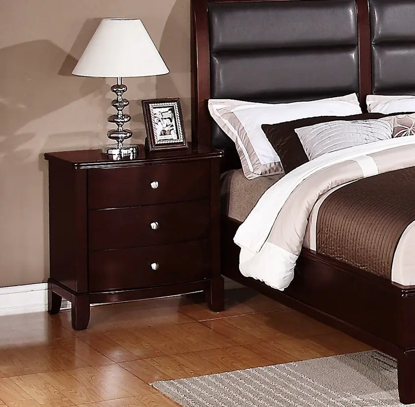 Brown Finish 3 Drawers Nightstand MDF Bedside Table Bedroom Home Decor kanepe