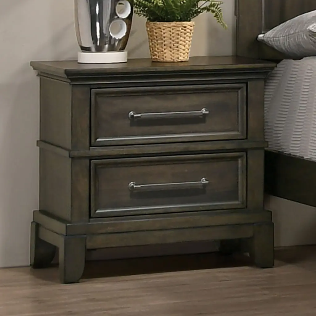 Contemporary 1Pc Nightstand Gray Hue Solid Timber Veneer Pewter Bar Pull kanepe