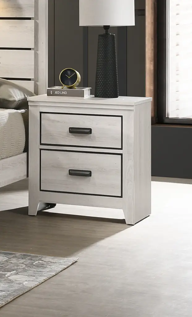 Contemporary 2 Drawer Nightstand End Table Beige White Finish Two Storage kanepe