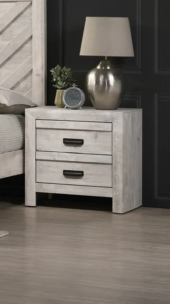 Contemporary Nightstand End Table Two Storage Drawers Rustic Design kanepe