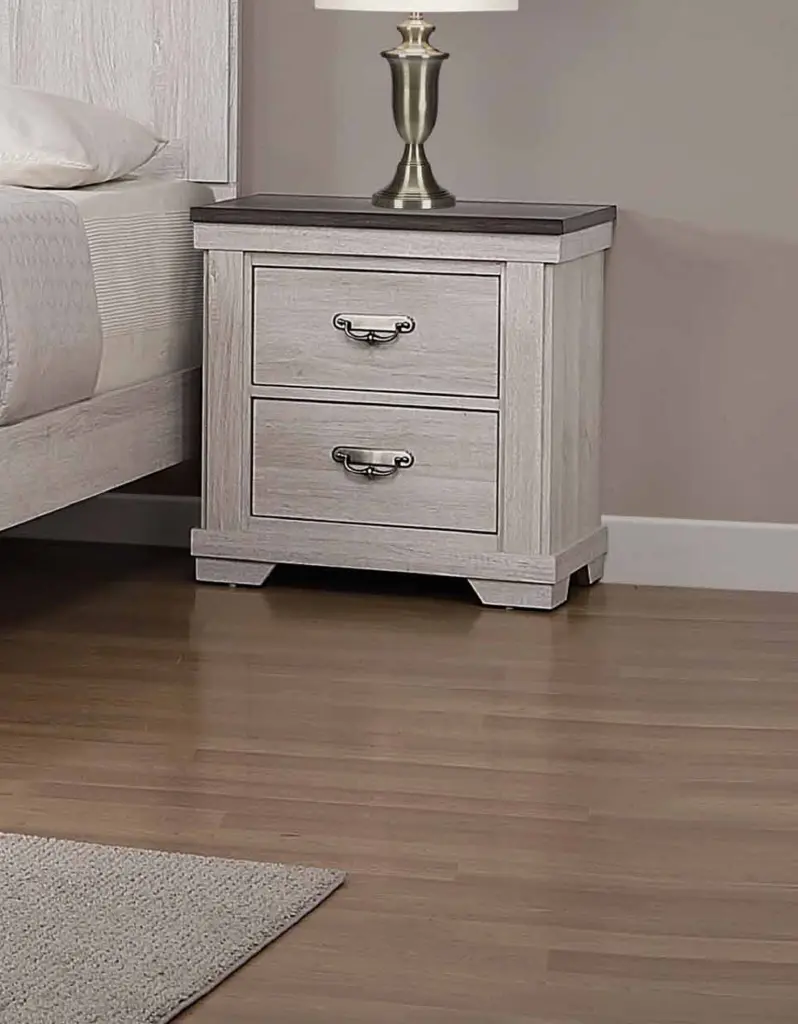 Farmhouse Style Two Drawer Night Stand Beige End Table kanepe