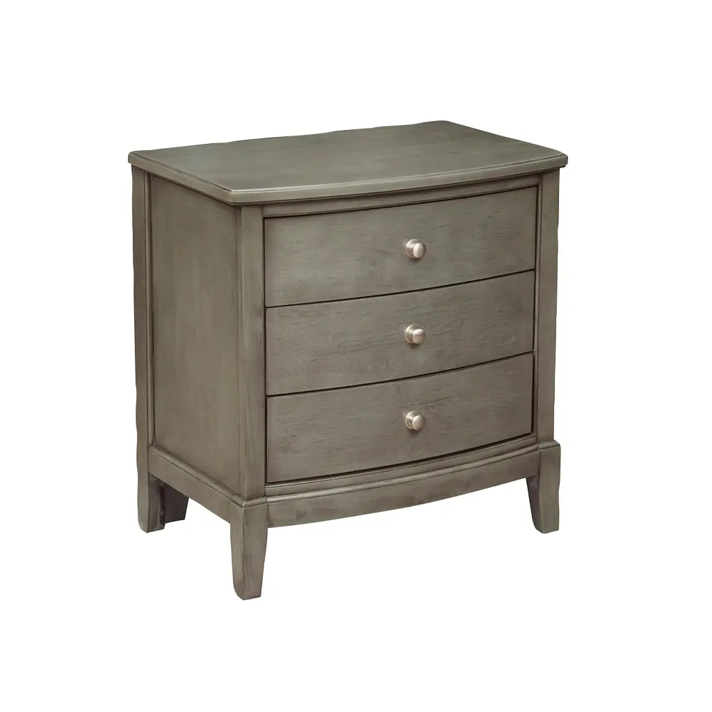 Gray Finish Birch Veneer 3 Drawer Nightstand Nickel Handles kanepe