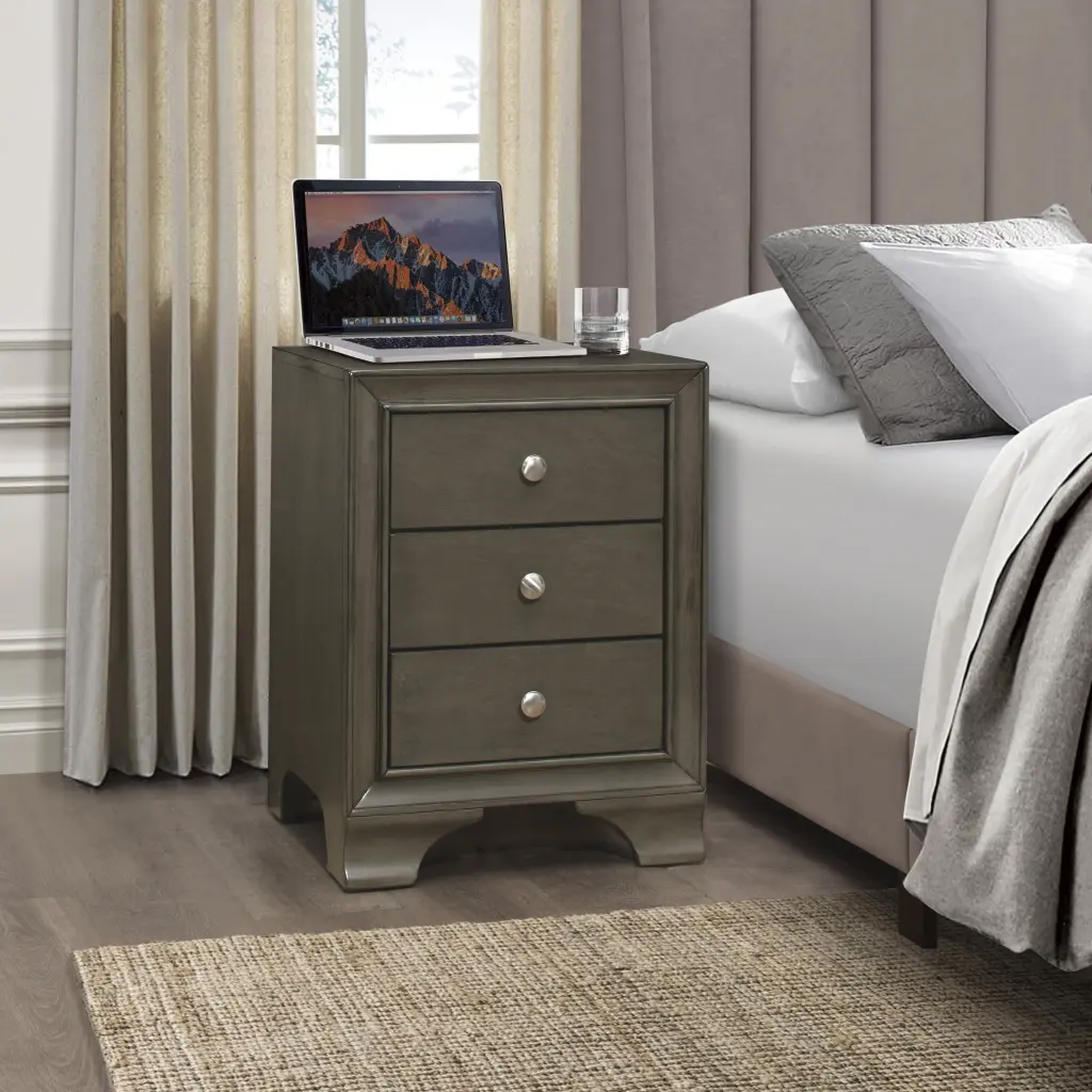 Gray Finish 3 Drawer Nightstand 2 USB Ports Bedroom kanepe