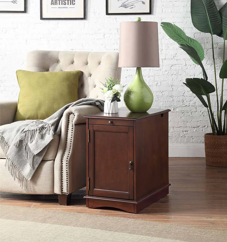 Modern 1Pc Side Table Nightstand Birch Finish USB Outlet Compact Bedside Table kanepe
