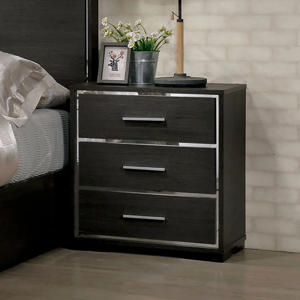Nightstand Solid Wood Warm Gray Chrome Trim kanepe