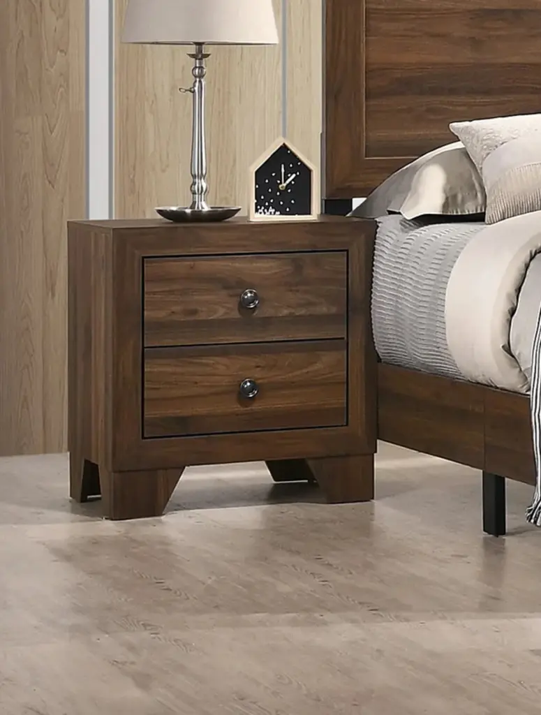 Transitional 2 Drawer Nightstand Metallic Hardware Brown Cherry Bedside Table kanepe