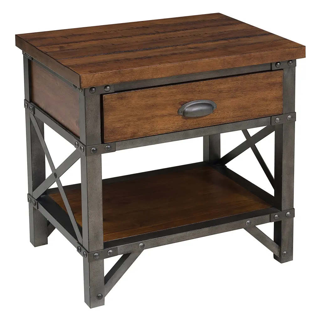 Two Tone Finish Nightstand Drawer and Shelf Metal Finished Unique Style kanepe