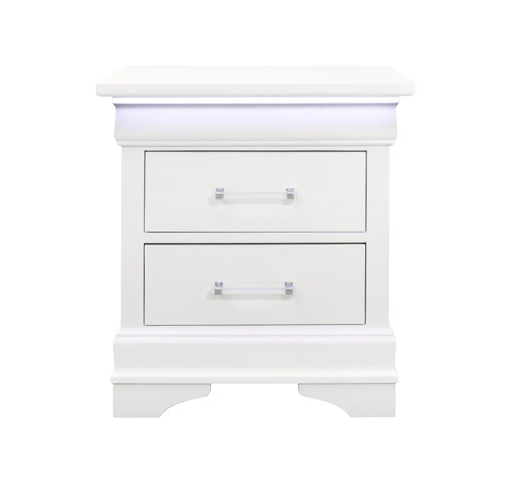 Charlston White Nightstand Led White Solid Timber Mdf luxe modern furniture