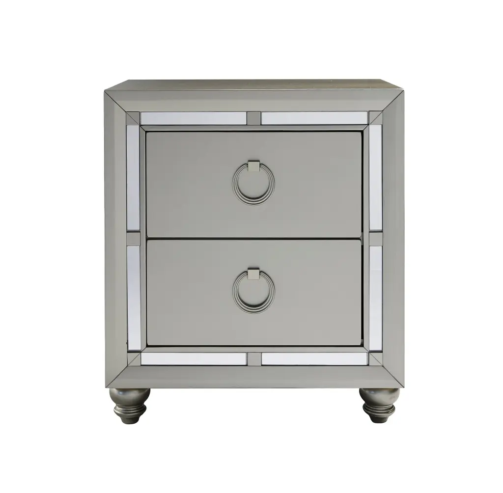 Chloe Diamond Shiny Metal Nightstand Grey - Solid Timber MDF luxe modern furniture