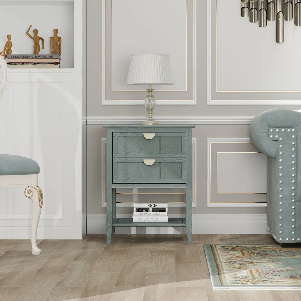 2 Drawer Side Table American Style End Table Bedroom Living Room Nightstand milestone homelife