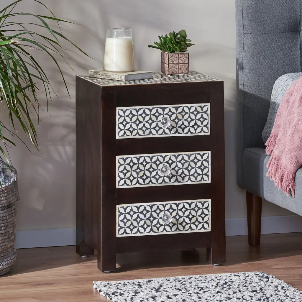 Timberen 3 Drawer Nightstand Black Dark Walnut Bedside Table nh-teakstar