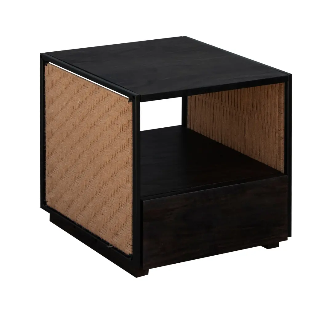 21 Inch Artisan Acacia Timber Side Table Woven Jute - Nightstand royal hampton