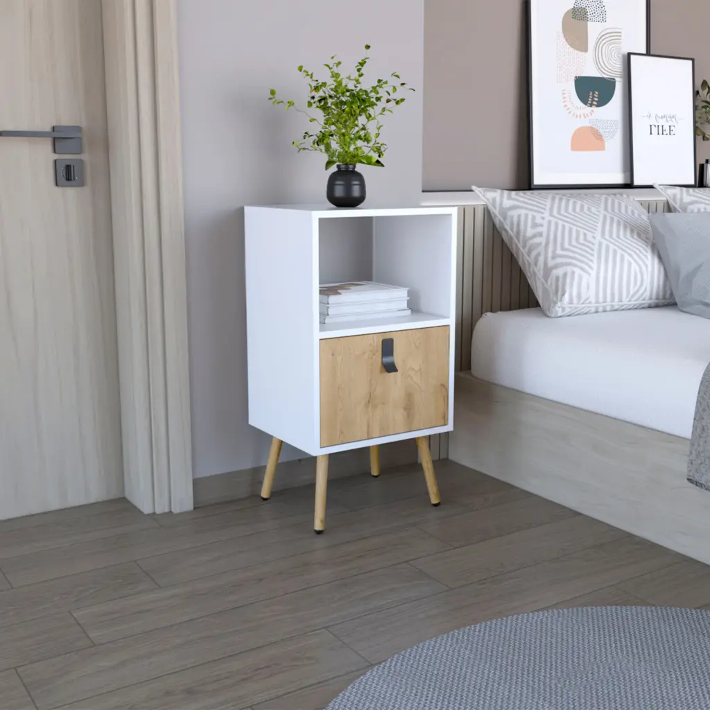 Huna Tall Nightstand Open Storage And Drawer Modern Design rta mubles colombia