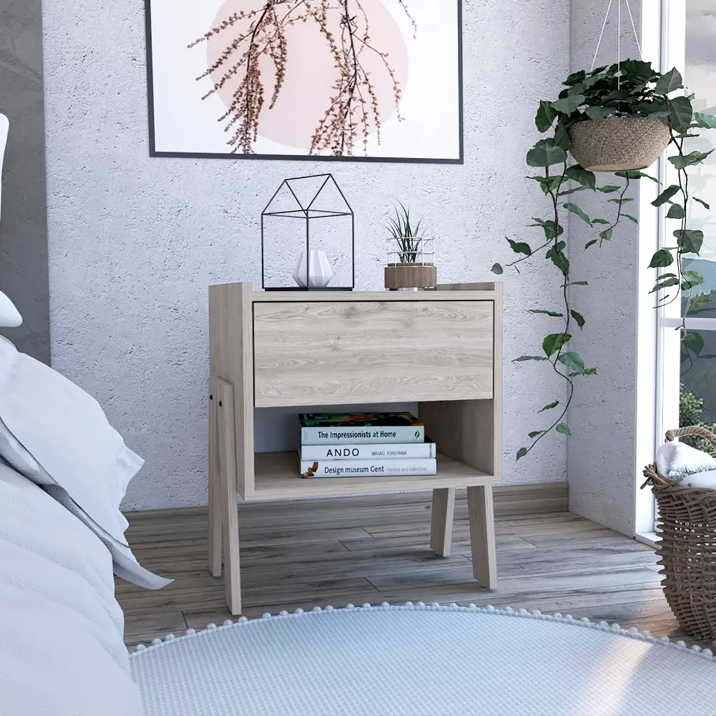 Hyacinth Nightstand One Drawer Open Shelf Beige MDF Engineered Timber rta mubles colombia