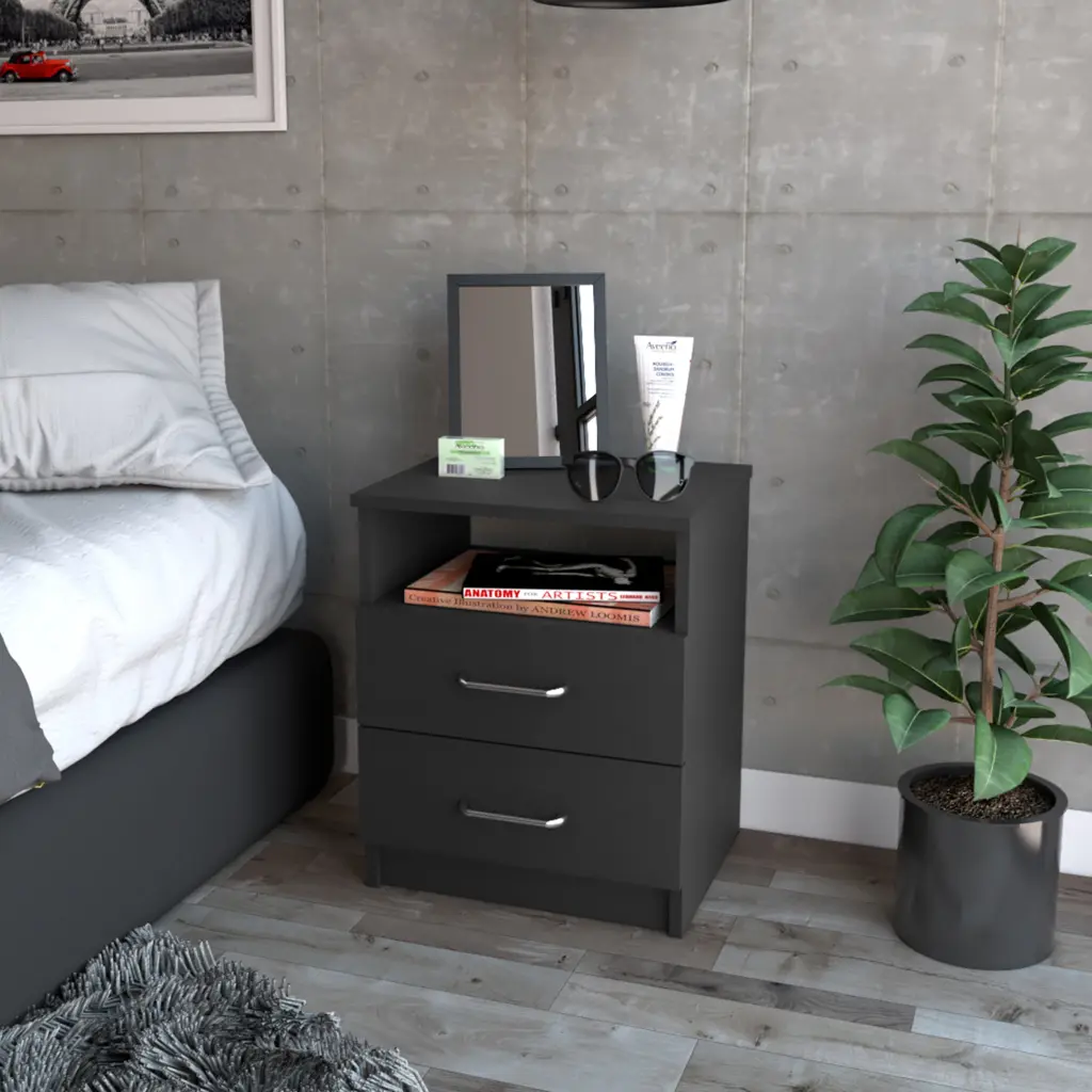 Oklahoma Nightstand Two Drawers and One Shelf Black Bedroom Furniture rta mubles colombia