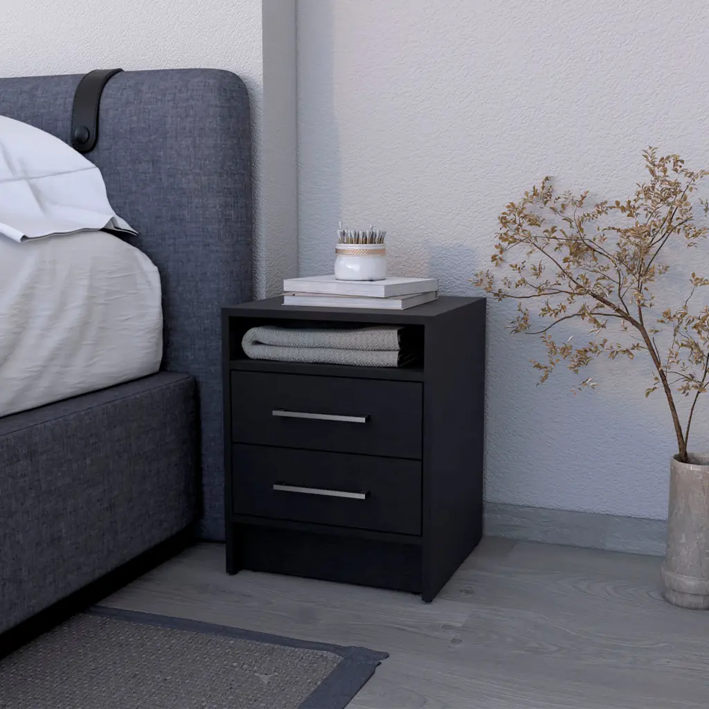 Philadelphia Nightstand Two Drawers Concealed Shelf Black rta mubles colombia