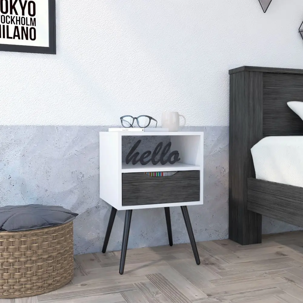 Allie Nightstand High Quality Top Open Shelf and One Drawer Multicolor rta muebles colombia