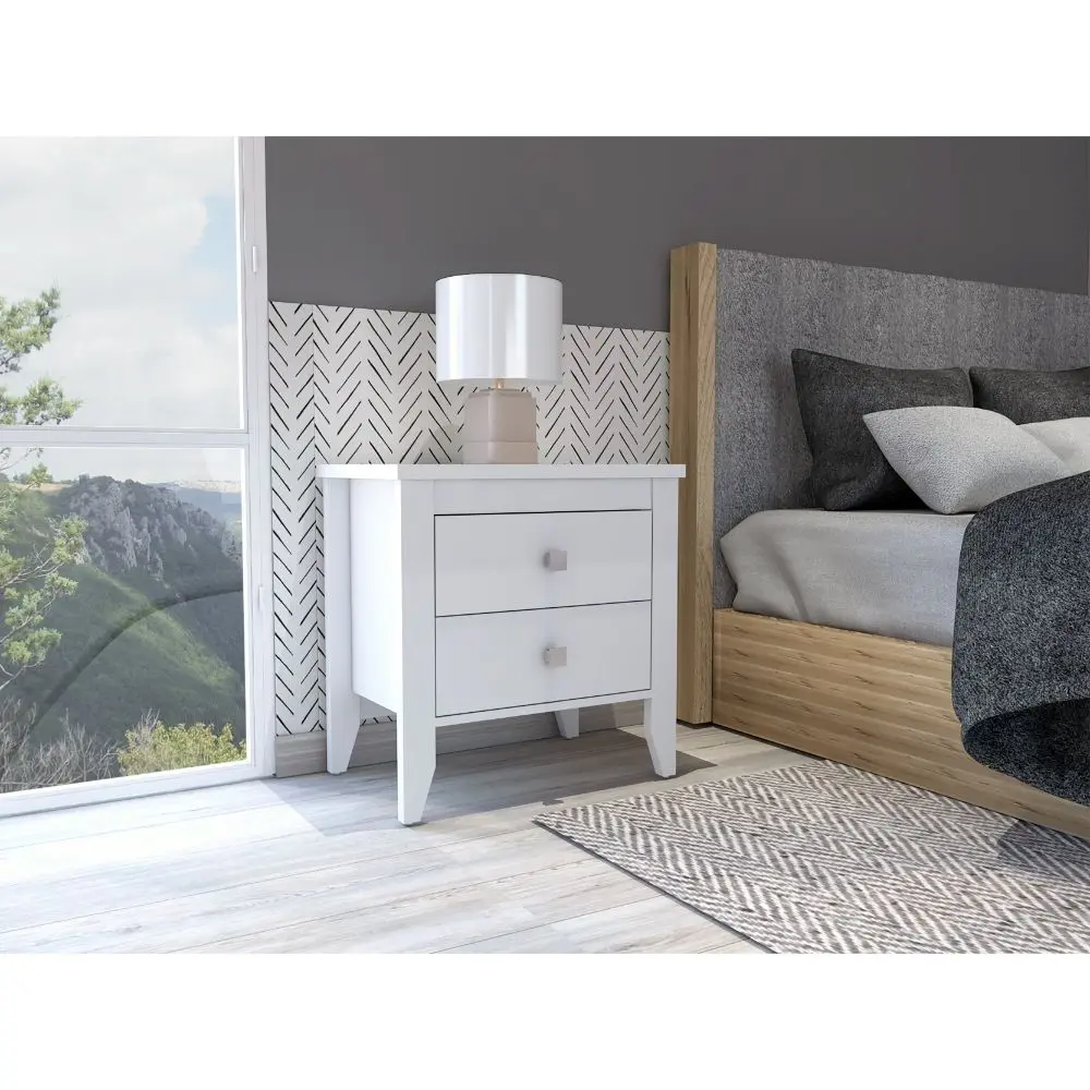 Breeze Modern Nightstand Two Drawers White Four Legged Bedroom Furniture rta muebles colombia