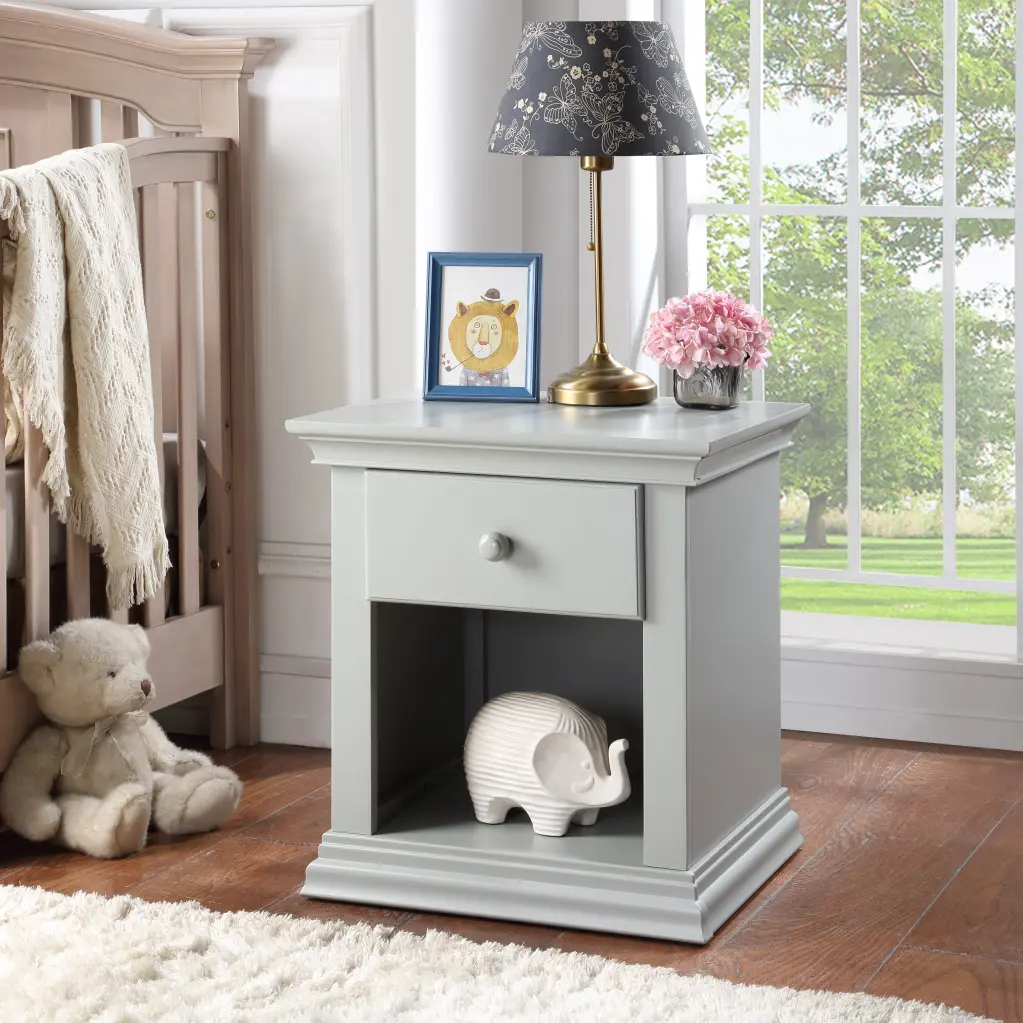 Universal Nightstand Gray Solid Timber Bedside Table Ample Storage Space Classic Design simple living