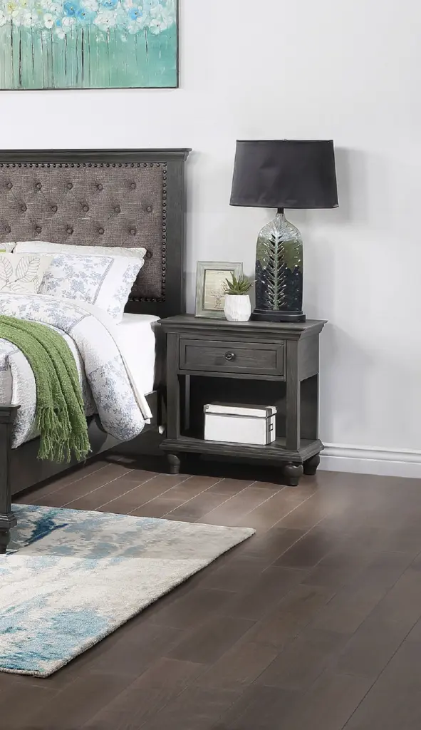 1 Drawer Nightstand Bottom Shelf Grey Bedroom Storage Furniture simple relax