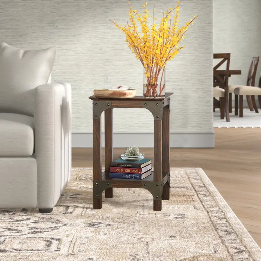 Multi Functional Walnut End Table Modern Industrial Nightstand singularity