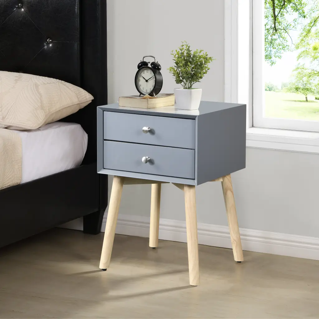 Zfztimber Side Table Bedside Table 2 Drawers Elastomer Timber Legs top corporation
