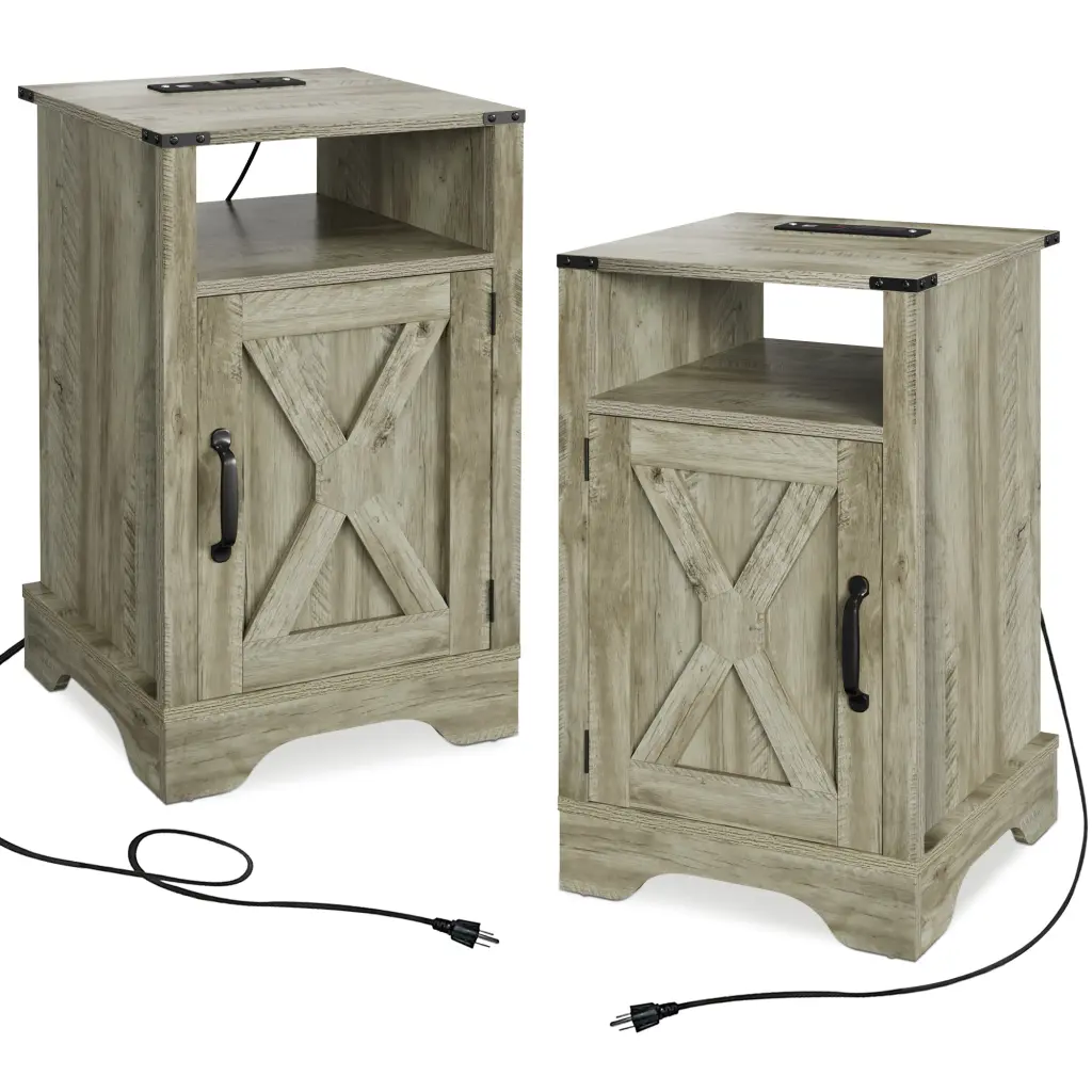 Farmhouse Nightstand Side Table Wooden Rustic End Table Tall Bedside Stand tradeber