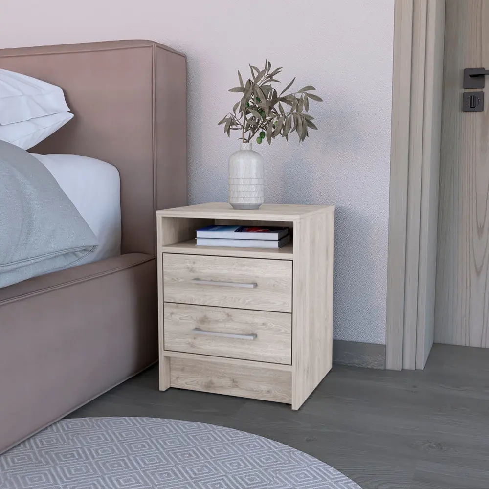 Light Gray Nightstand Two Drawers and Shopping Basket Design treevol furniture