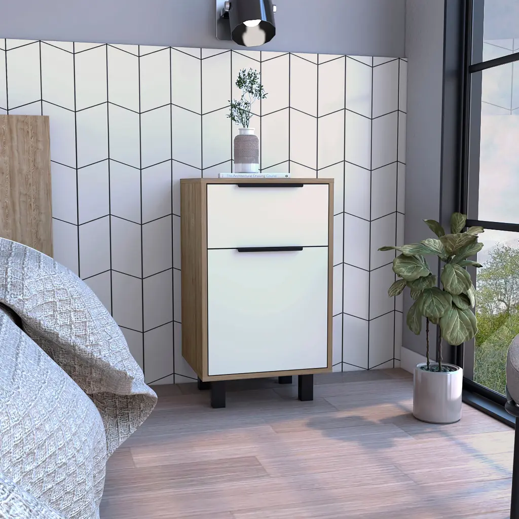 Kaia Z Nightstand Side Table One Drawer One Cabinet Four Legs Bedroom Furniture tuhome