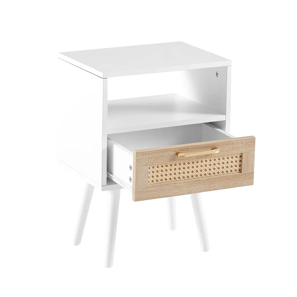 15.75'' Rattan End Table Drawer And Solid Wood Legs Modern Nightstand w2181