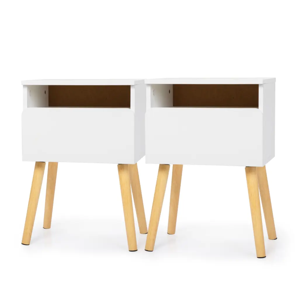 2 Piece Modern Bedside Table Drawers and Shelves Bedroom w2181