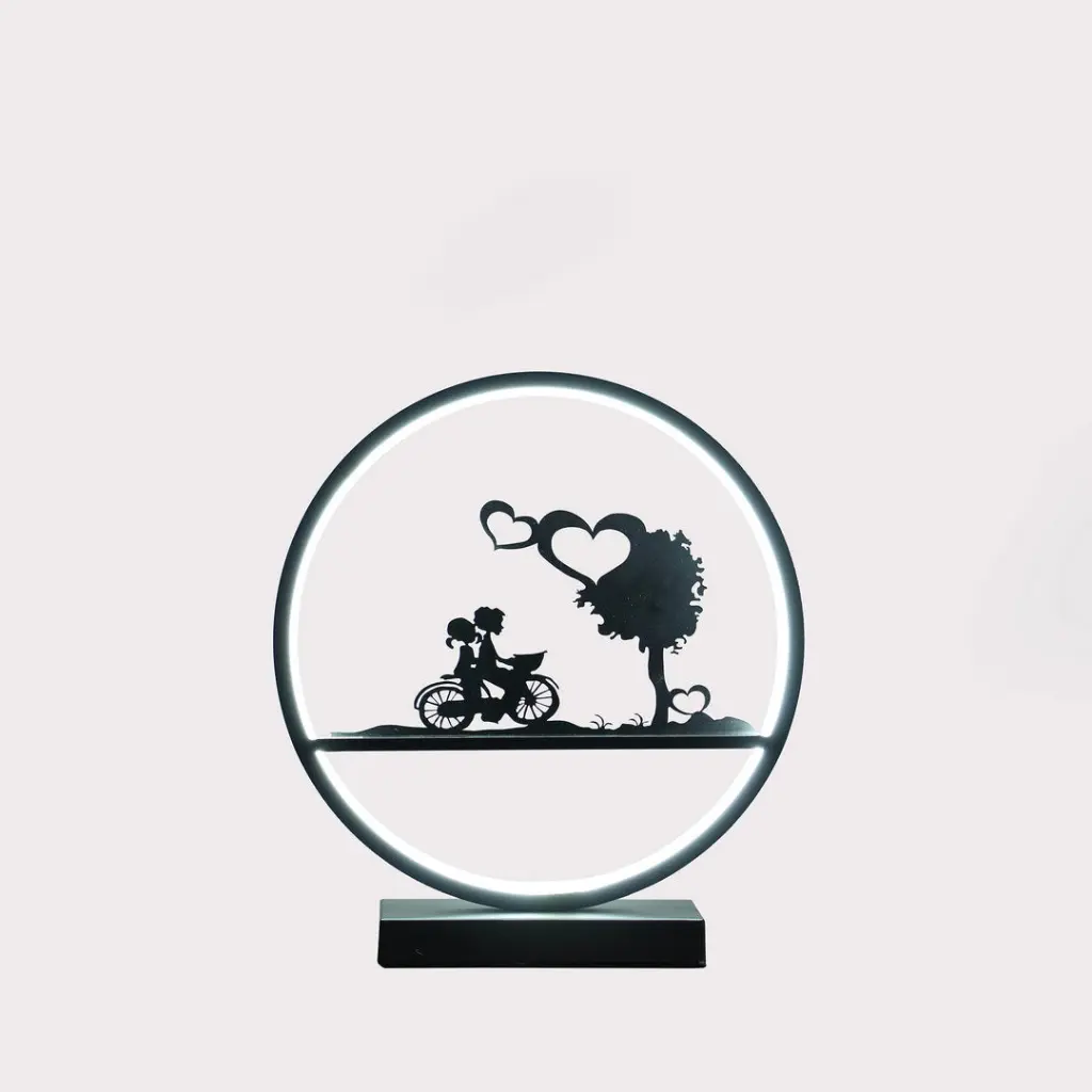 13 Inch Girl And Boy On Bicycle Led Accent Table Lamp Matte Black Metal california home