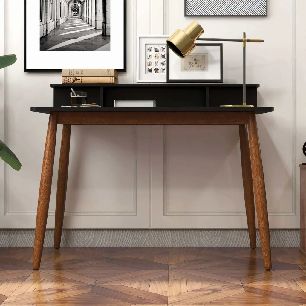 Hayley Rectangular Solid Wood Desk Black Brown Office Desk ashcroft furniture