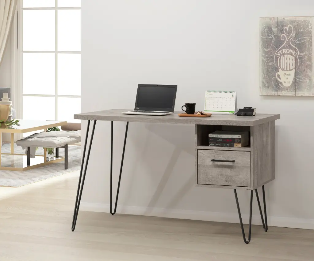 Grey Oak Desk Gray Wash MDF and Metal Frame ihomefurnishings