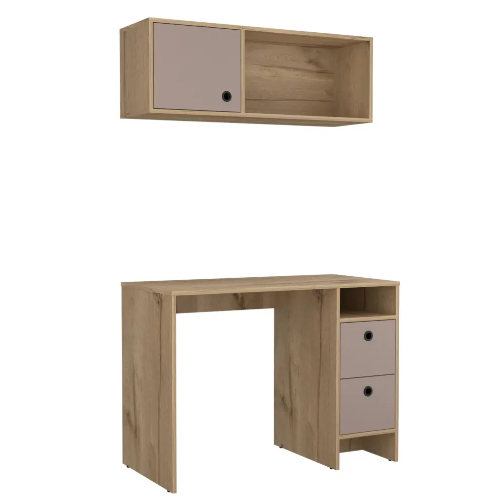 Khali 2 Pc Office Set Two Shelves Two Drawers Wall Cabinet Single Desk rta muebles colombia
