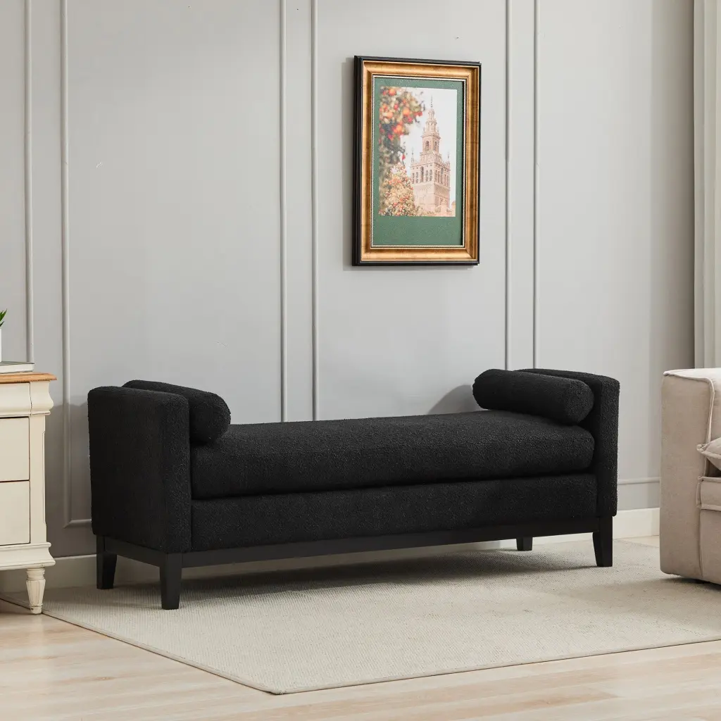 66.34 Inch Elegant Upholstered Bench Daybed Ottoman Timber Legs w1852