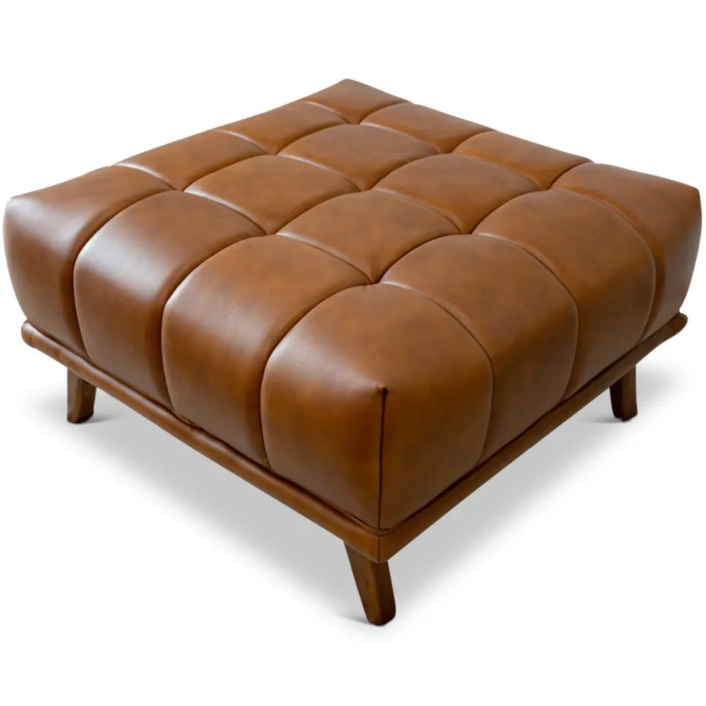 Addison Square Upholstered Ottoman Antique Brown Rustic Footrest ashcroft furniture